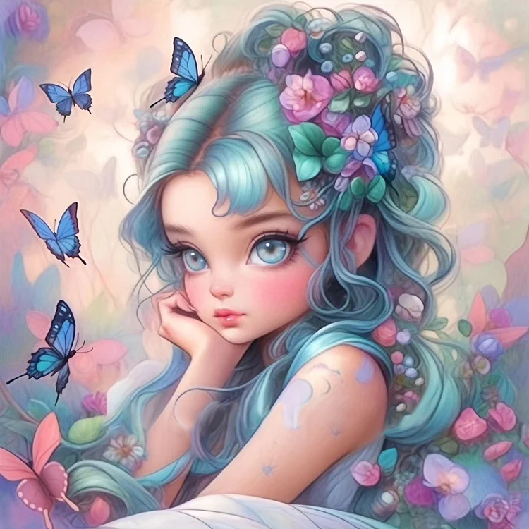 Fantasy Flowers Butterfly Fairy Angel Elf Girl 14CT Stamped Cross Stitch 50*50CM
