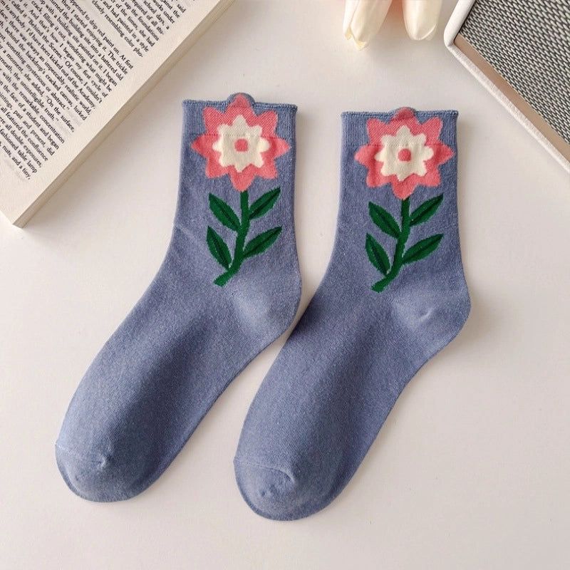 Women’s Casual Flower Cotton Crew Socks A Pair