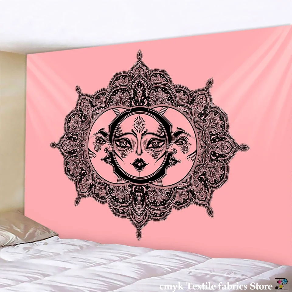 White Black Sun Moon Mandala Tapestry Wall Hanging Celestial  Hippie  Carpets Dorm Decor Psychedelic Witchcraft Halloween