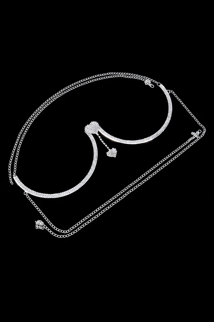 Rhinestone Heart Pendant Halter Chest Chain