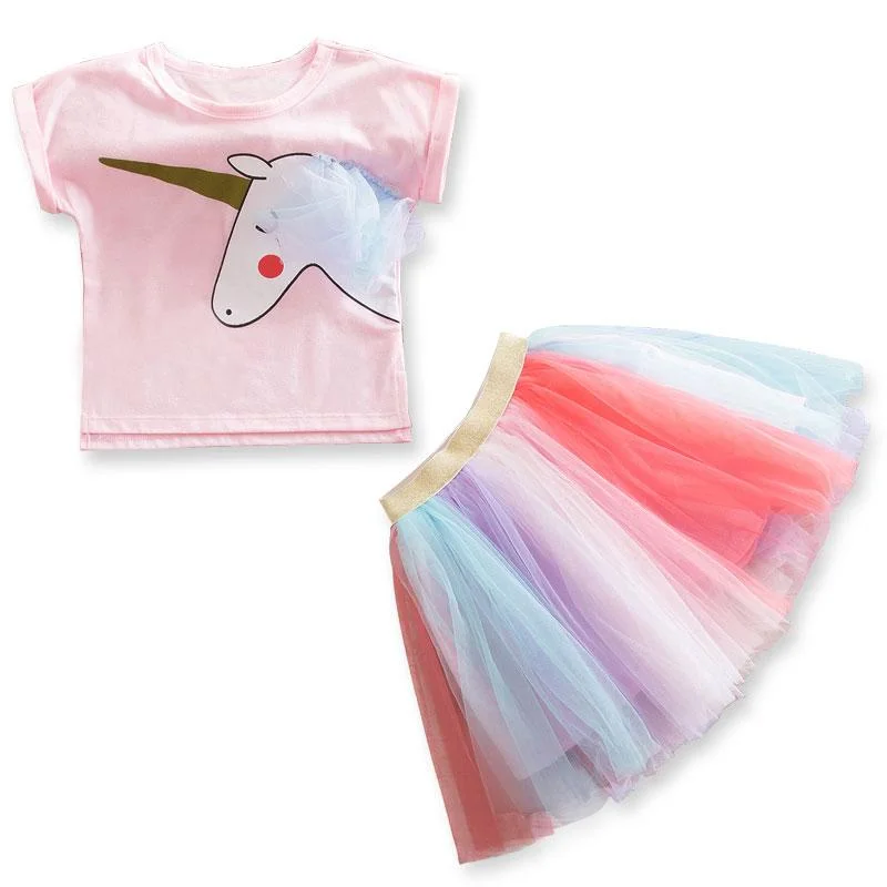 Kids Girls Unicorn Top And Tutu Dress Summer Princess Girl Princess Birthday Party Costume Children Kids Unicorn Clothing Sets