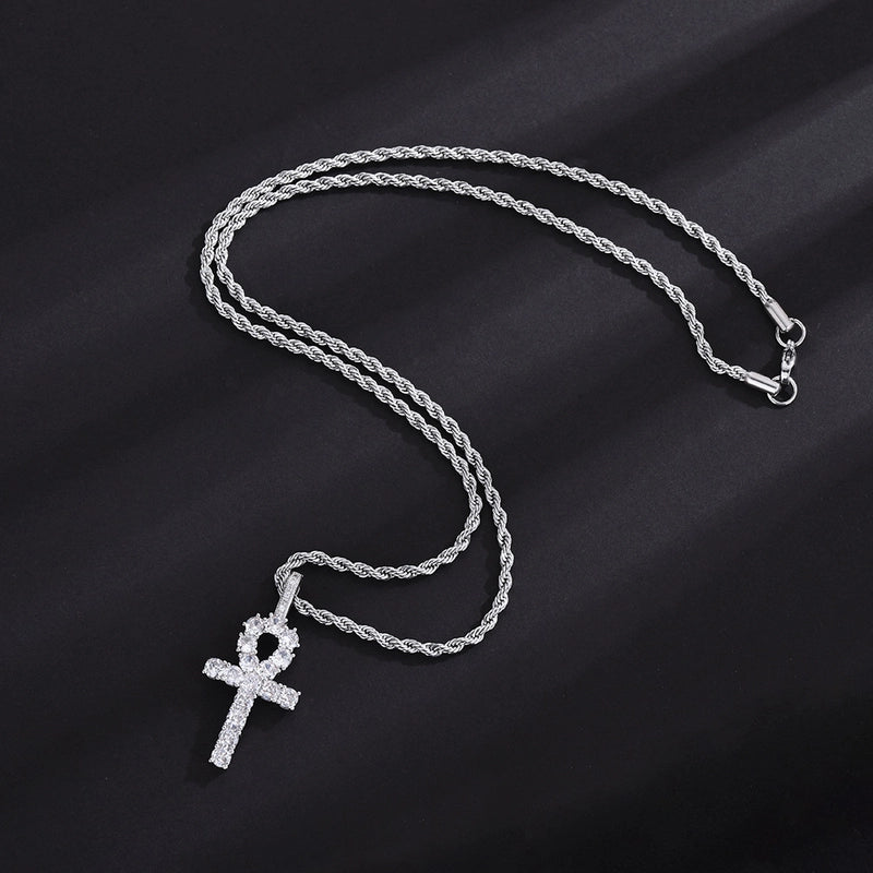 Copper Casual Hip-Hop Inlay Cross Zircon Pendant Necklace