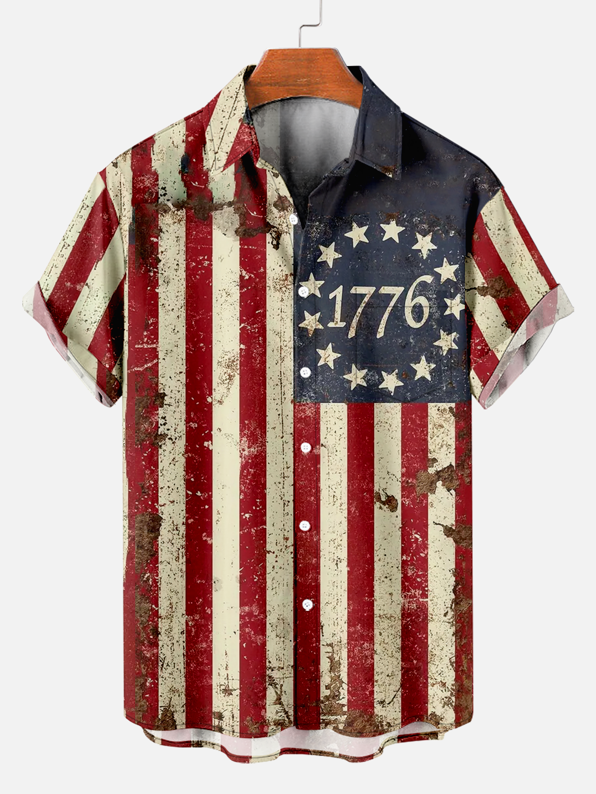 Men's fu'gu American Flag Print Shirt PLUSCLOTHESMAN