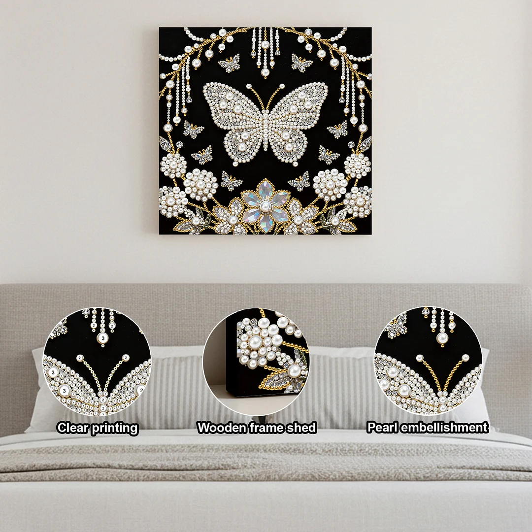 Flower Butterfly DIY Pearl Art Diamond Painting Kit Home Decor 25x25cm With Frame