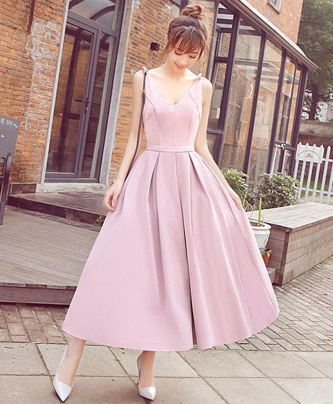 Stylish Pink V Neck Short Prom Dress, Cheap Evening Dress