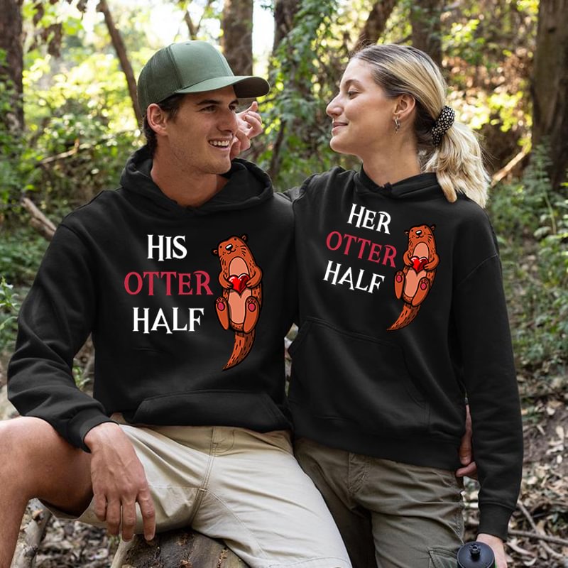 His/Her Otter Half 2PCS Couple Matching Hoodie Valentine's Day Gifts-VESSFUL