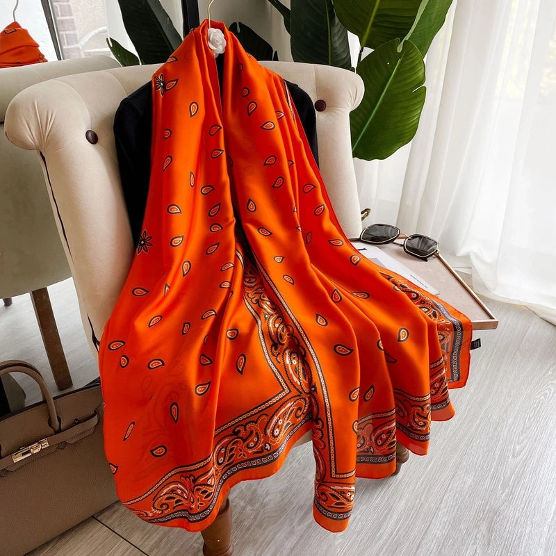 Elegant Large Scarf Dot Pattern Silk-like Scarf Women’s Dual-use Air Conditioning Shawl Gauze Beach Towel Women