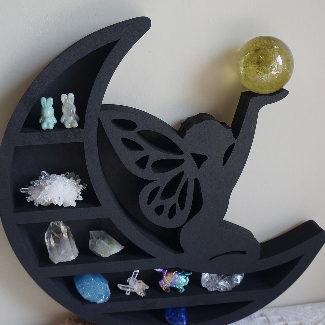 Faerie on the Moon Crystal Shelf Moon Shelf Black Faerie Design PVC Crystal Display Shelf Wall Shelf Moon Faerie Shelf