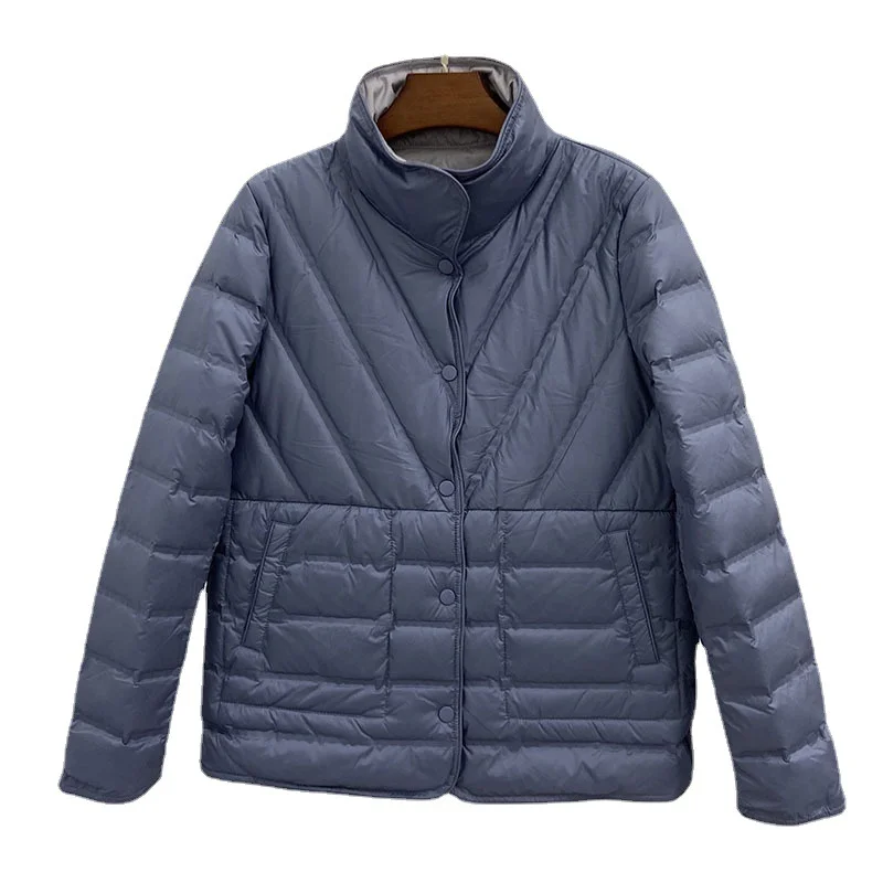 Woherb Double-Sided Double-Color Wear Winter Standing Collar Light Down Jacket Female Short Rubber White Duck Velvet Warm Coat Tide-Outfit Ideas