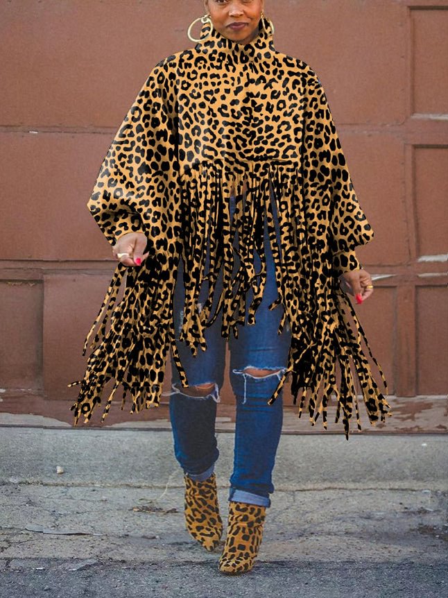 Fashion print long sleeve tassel top