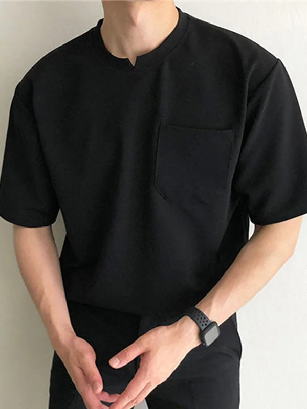 Aonga - Mens Solid Short Sleeve Pocket Casual T-shirt J