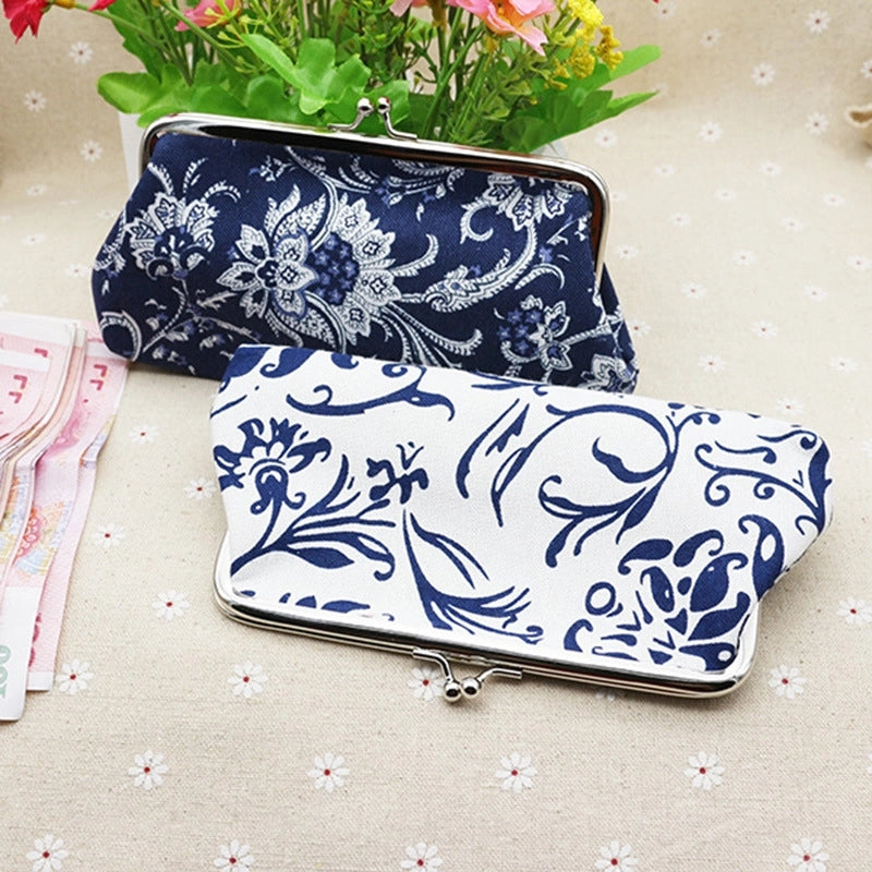Women's Flower Canvas Lock Clasp Wallets