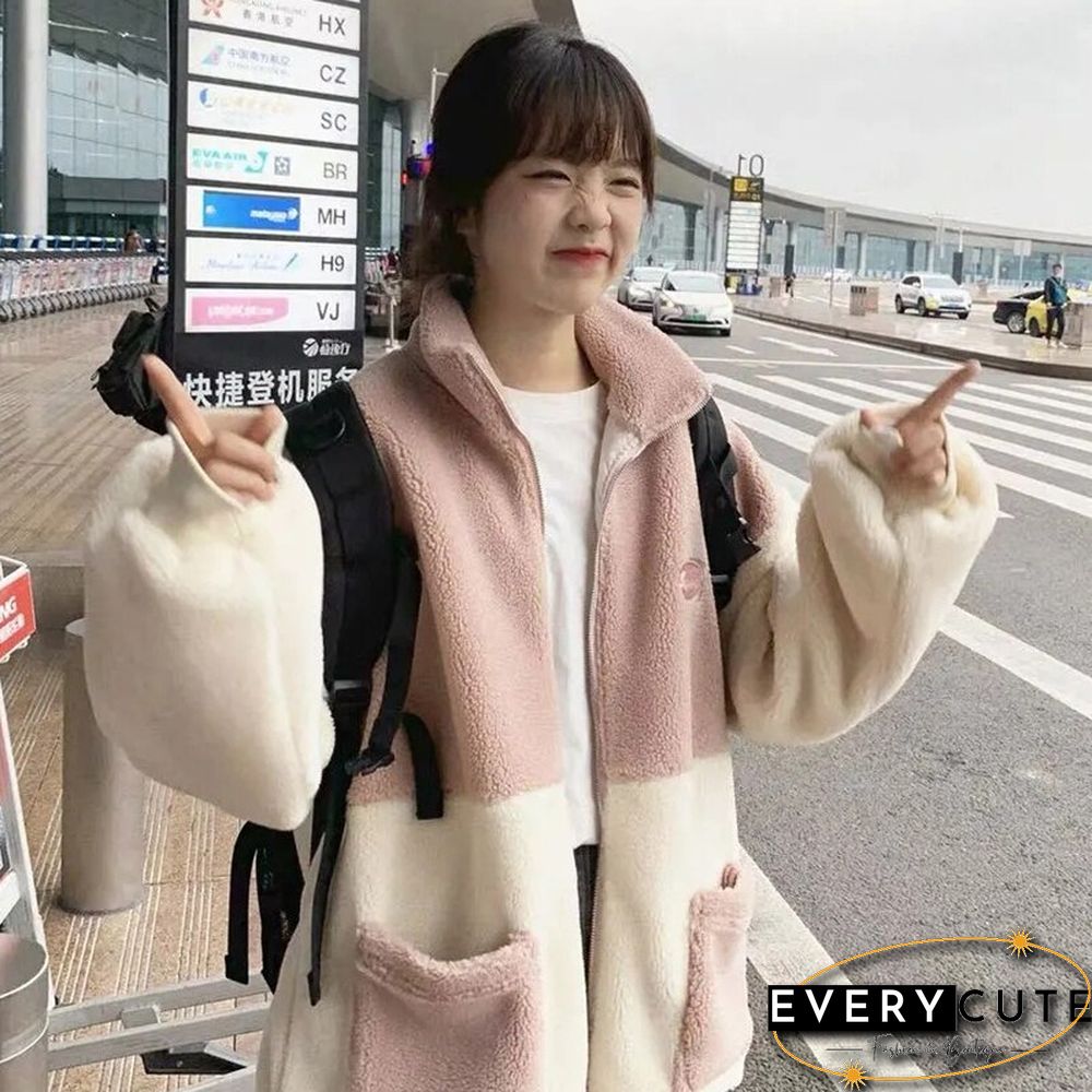 Womens Coats: Warm Thick Loose Casual Student Jacket Turndown Collar Long Sleeves
