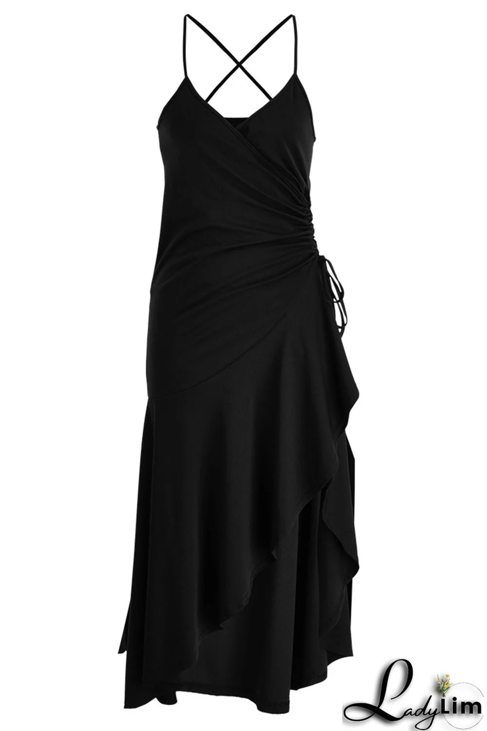 Purple Sexy Solid Patchwork Flounce Asymmetrical Spaghetti Strap Dresses