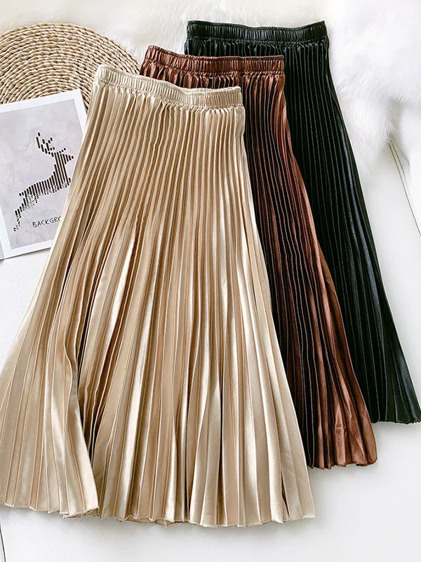 Urban Loose High Waisted Solid Color Pleated Skirt