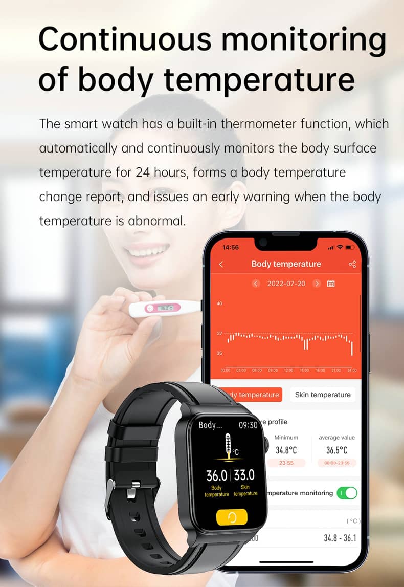 Findtime ECG Smart Watch with Blood Pressure Monitor Body Temperature Blood Glucose Heart Rate Blood Oxygen