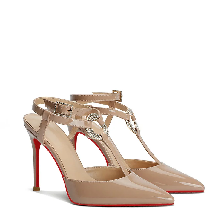 100mm Women&rsquo;s High Heels Rhinestones Ankle Strap Pointed Toe Heel Dress Wedding Party Pumps Red Bottom Sandals VOCOSI VOCOSI