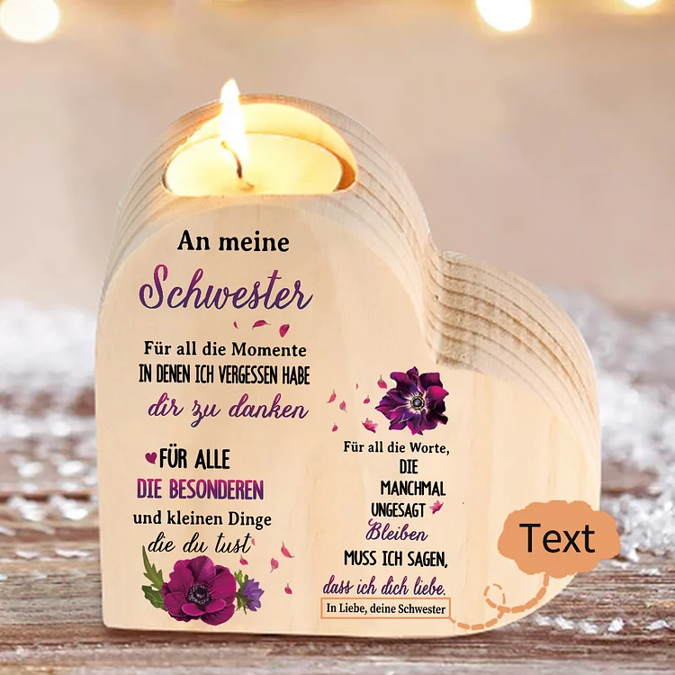 Personalisierte Text Kerzenhalter- An Meine Schwester ''Für All die Momente'' Herzform Kerzenhalter 
