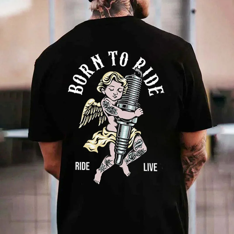 BORN TO RIDE Angle Black Print T-Shirt
