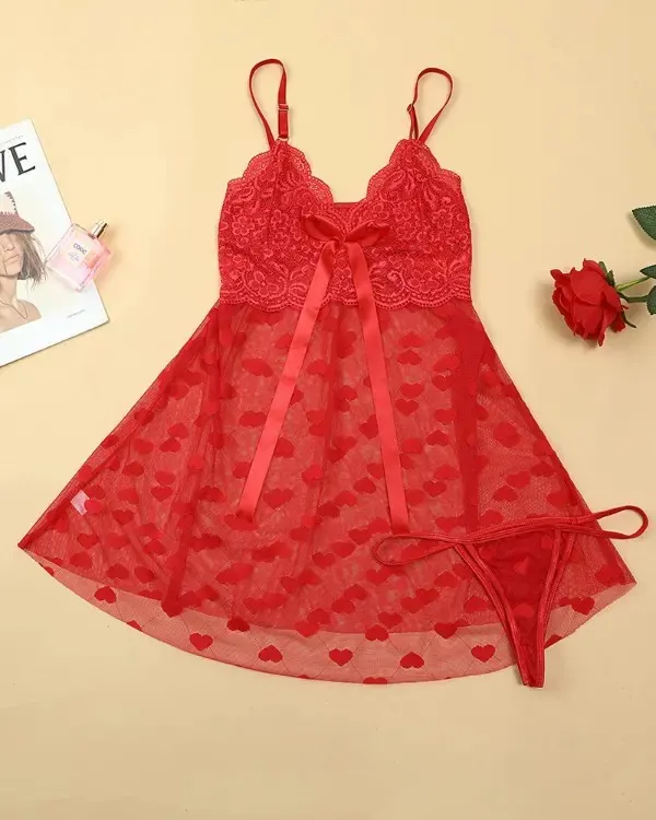 Churchf Sex Lingerie Sexy Women's Net Yarn Sling Love Pajamas Pajamas Suit Seduction