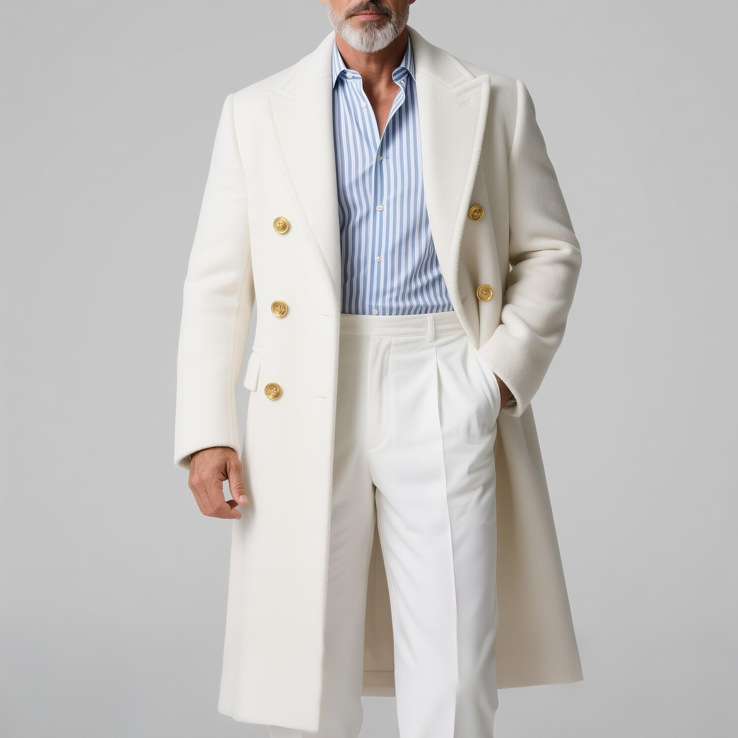 Men's Business Peaked Lapel Long Sleeve Double Breasted Gold Button Overcoat