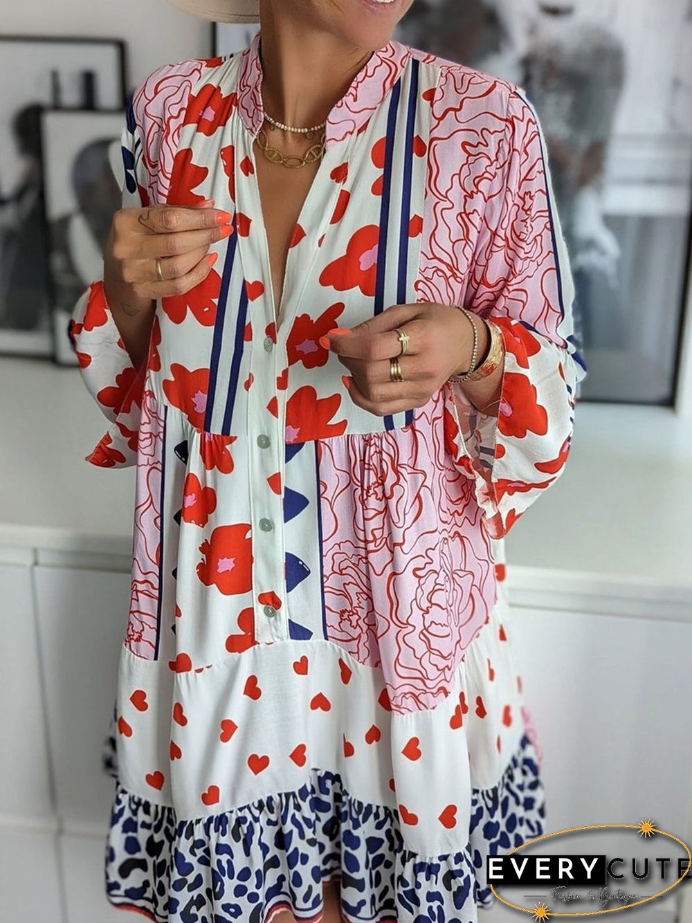 V Neck Loose Boho Dresses