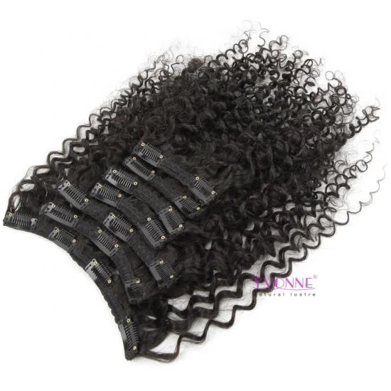 YVONNE 3B 3C Malaysian Curly Human Hair Clip In Hair Extensions Virgin Hair 7 Pieces/Set Natural Color 120g/set