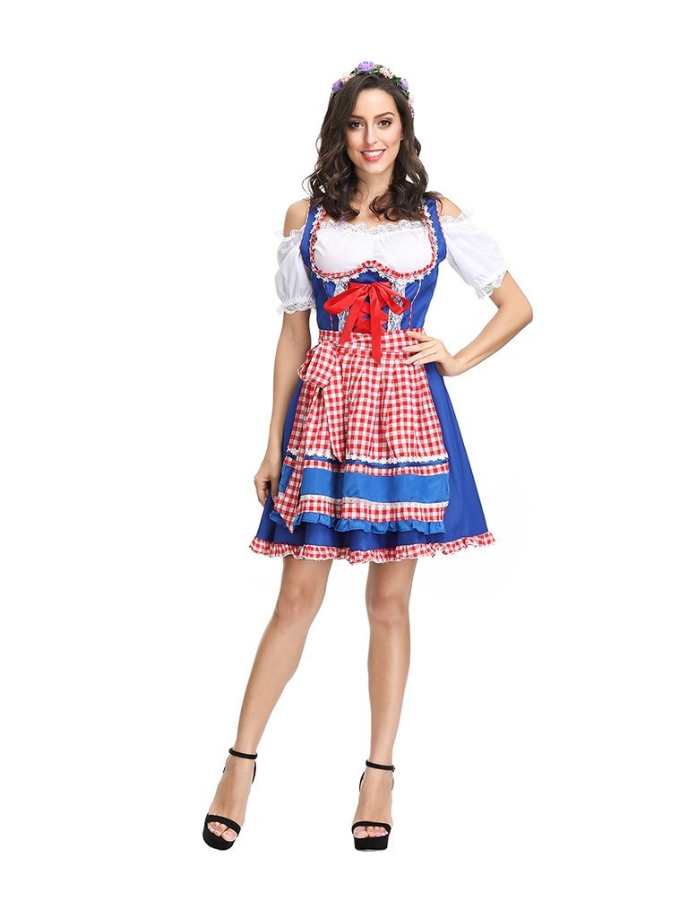 Oktoberfest Dirndl Dress Plaid Cosplay Costume