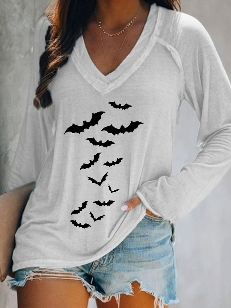 Halloween Bats V-neck Long Sleeve T-shirt