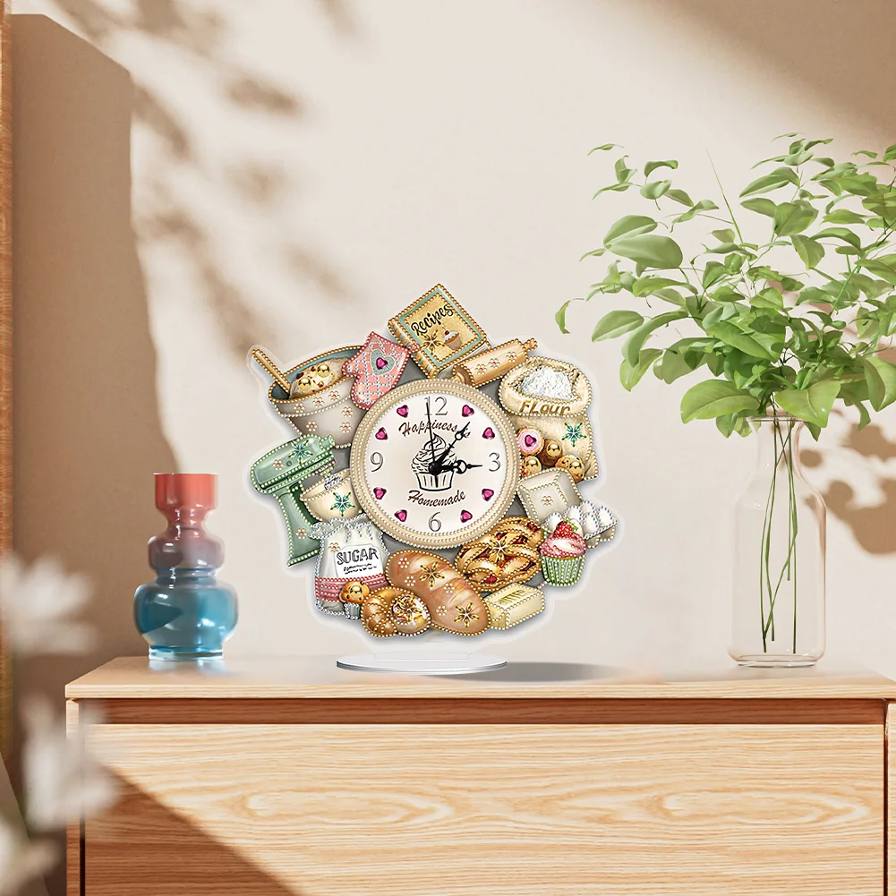 DIY Bread Food Special Shape Acrylic Diamond Painting Clock Art Craft
