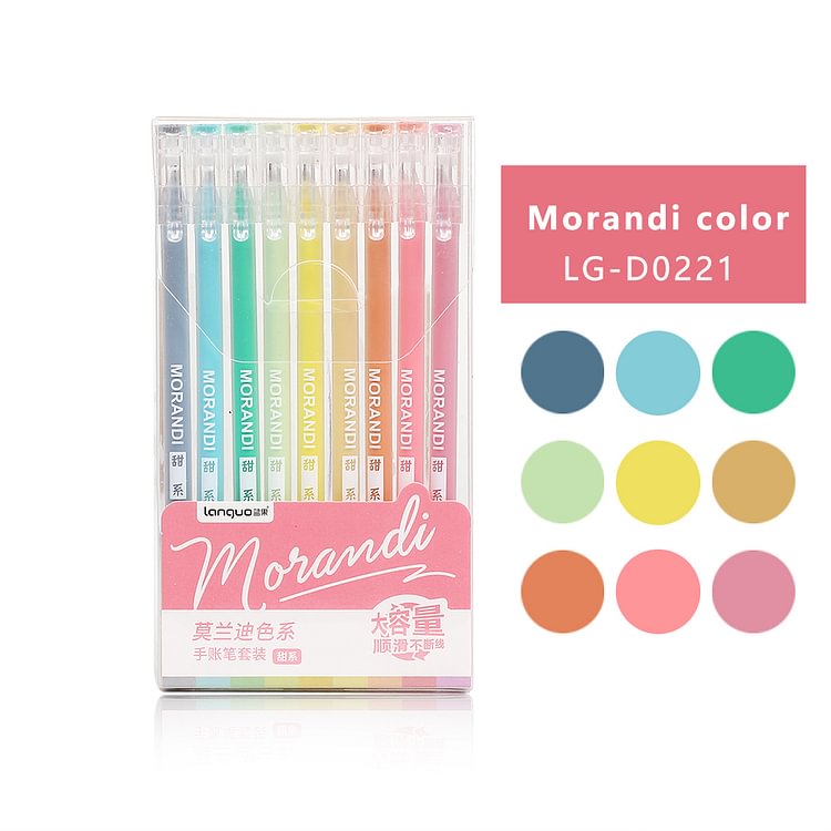 JOURNALSAY 9pcs/set 0.5mm Creative Morandi Color High Capacity Gel Pen Set