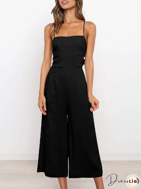 Jumpsuits Solid Sling Open Back Sleeveless Jumpsuit for Women