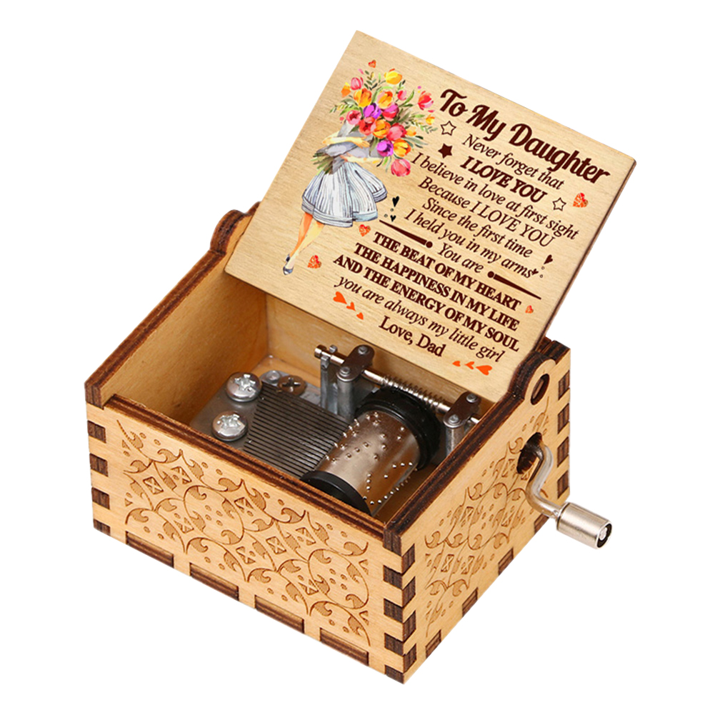 

You Are My Sunshine Theme Antique Wooden Engraved Hand Cranked Music Box, 501 Original