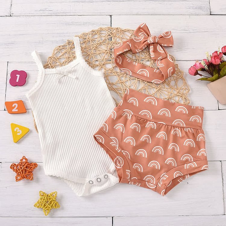 Baby Strap Bodysuit Rainbow Short with Headband