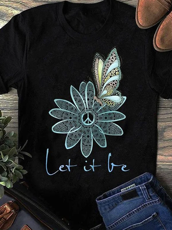 Floral Butterfly Pattern Casual T-shirt