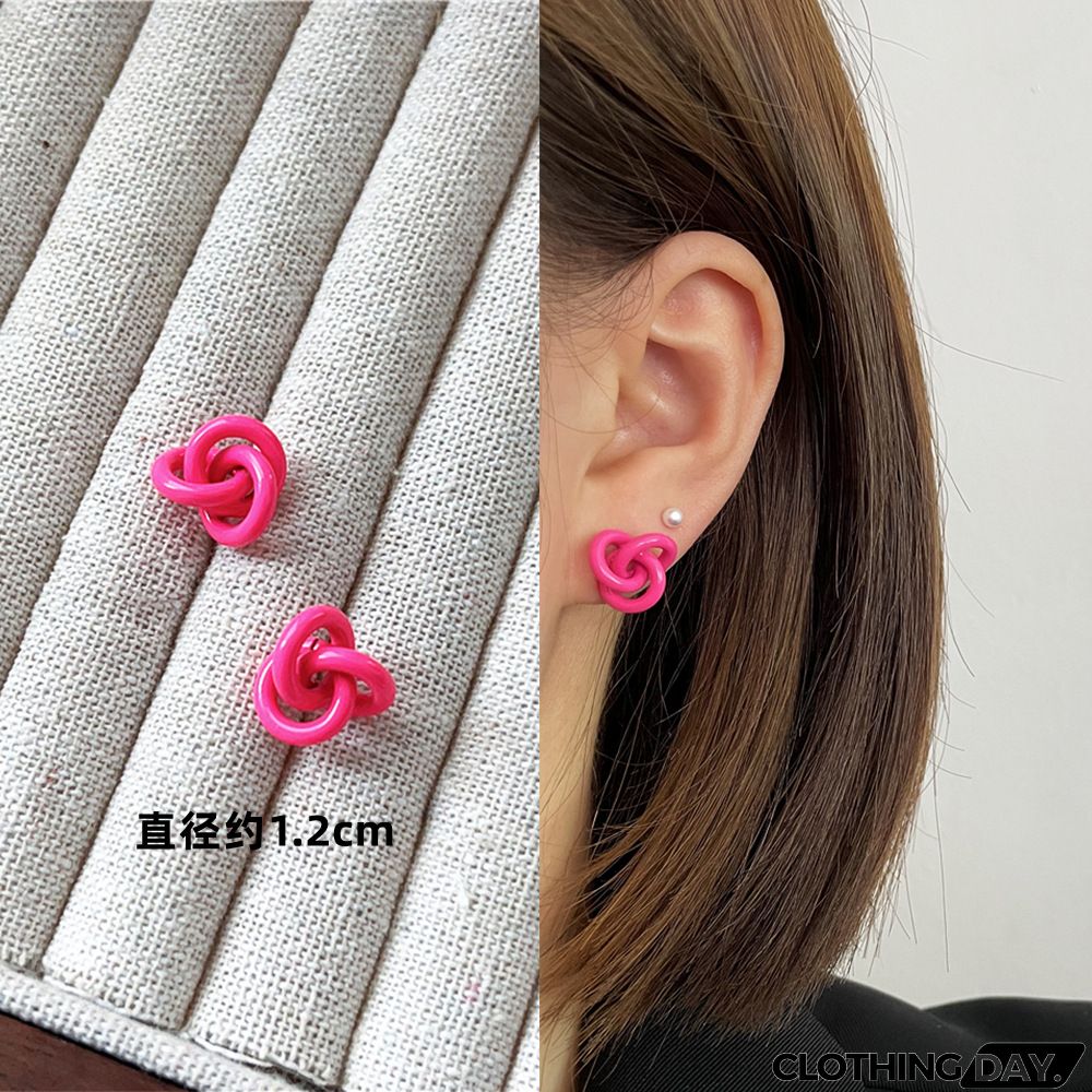 Women Fashion Geometric Fluorescent Rose Without Ear Hole Ear Clip Earrings