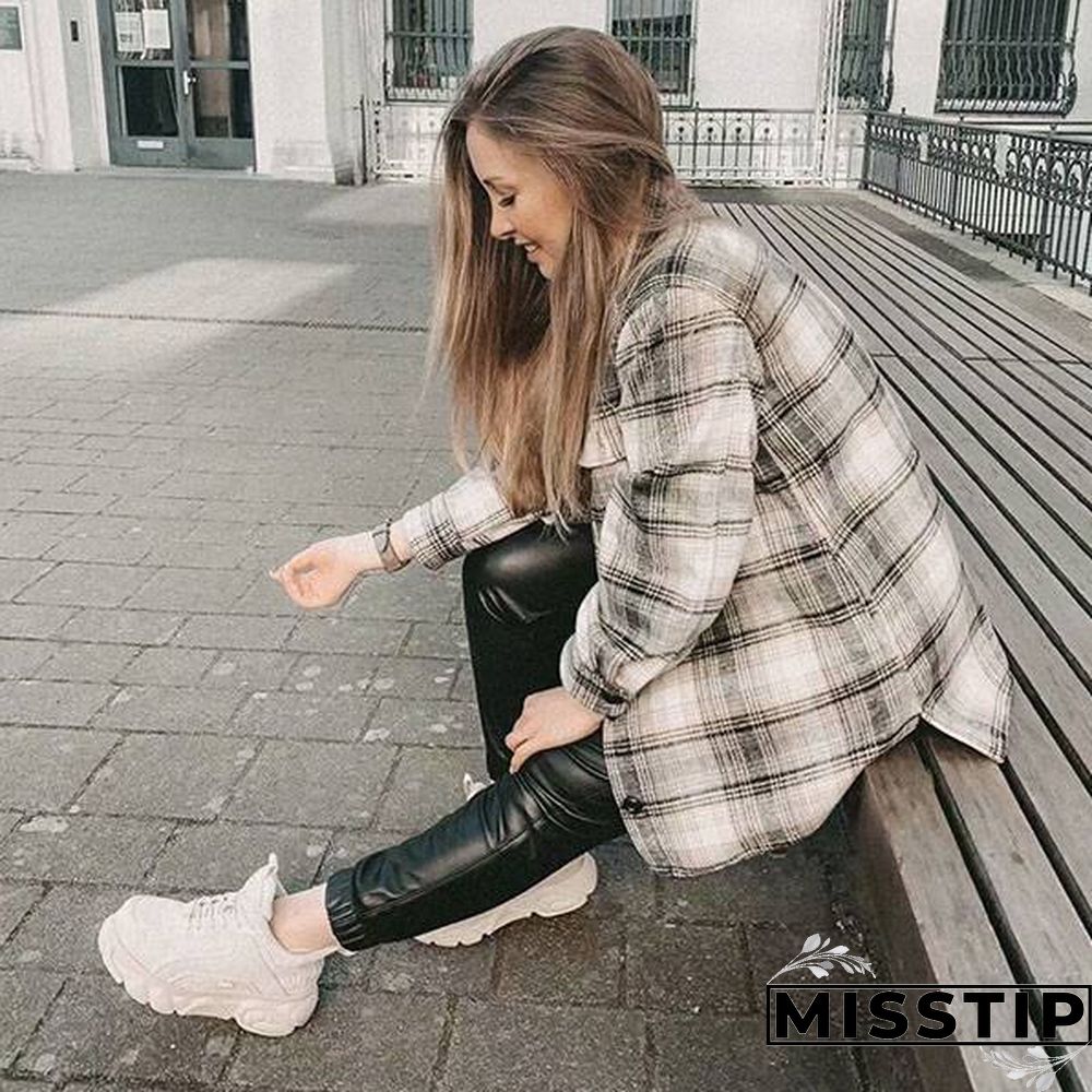 Classic Thick Colorblock Checked Button Down Shirt Jacket Woolen