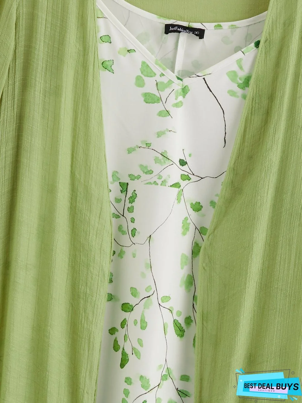 Two Piece Regular Fit Leaves Long Sleeve Woven Dress