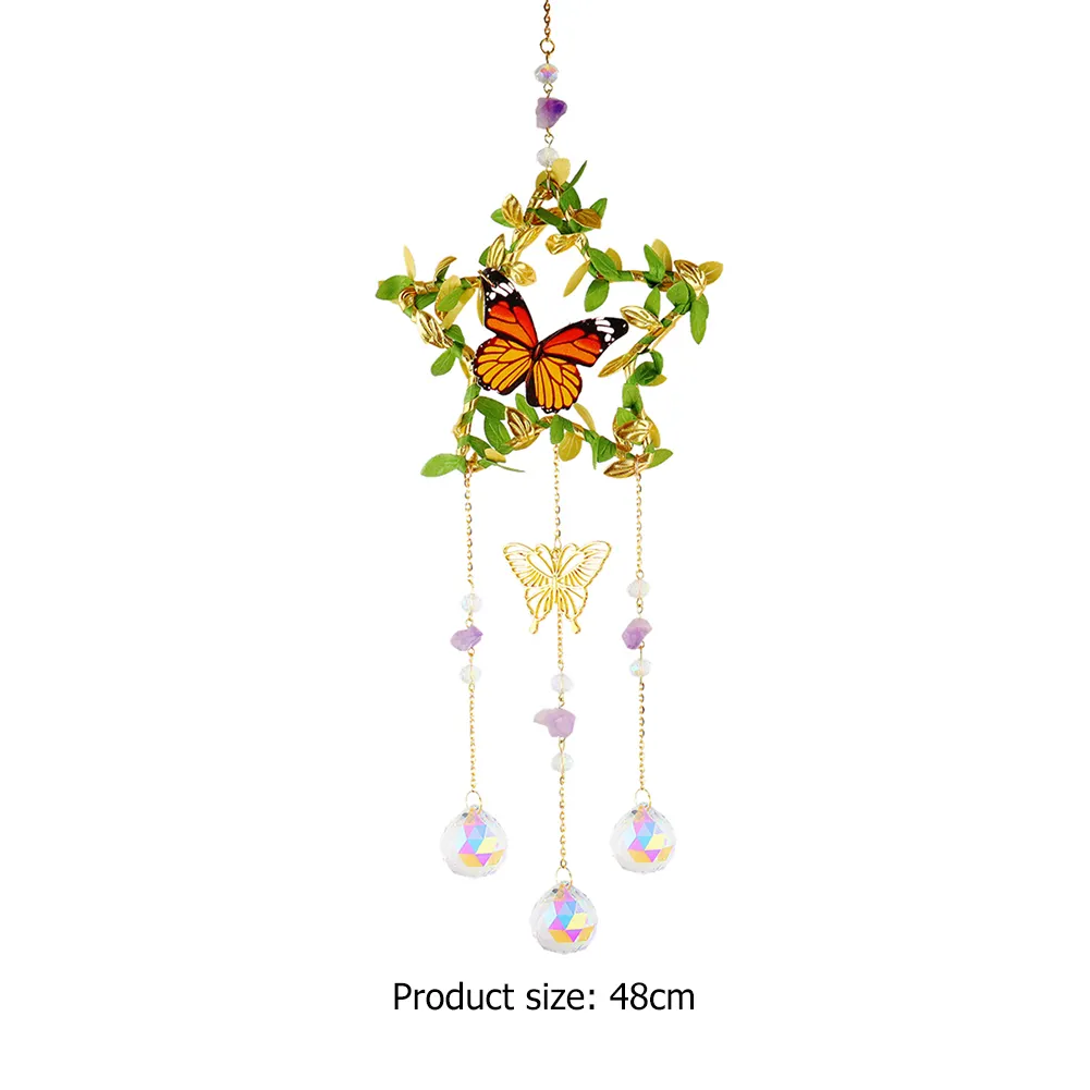 Crystal Wind Chime Prism Catchers Ornament Home Room Garden Decor (Star)