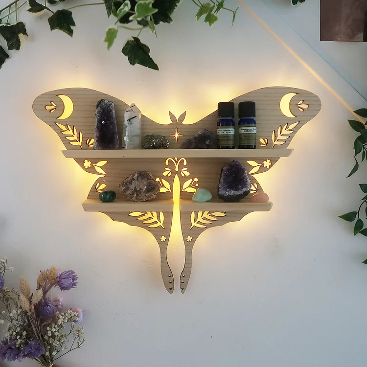 Olivenorma Light Wood Luna Moth Crystal Shelf