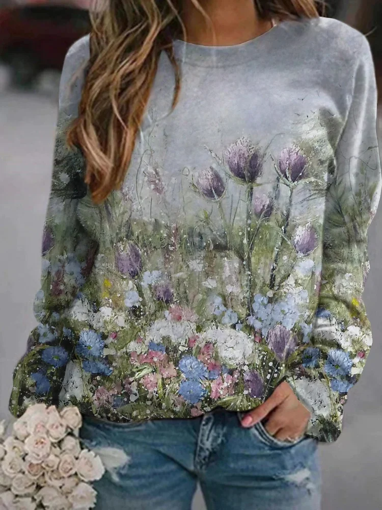 Floral Oil Painting Graphic Sweatshirt