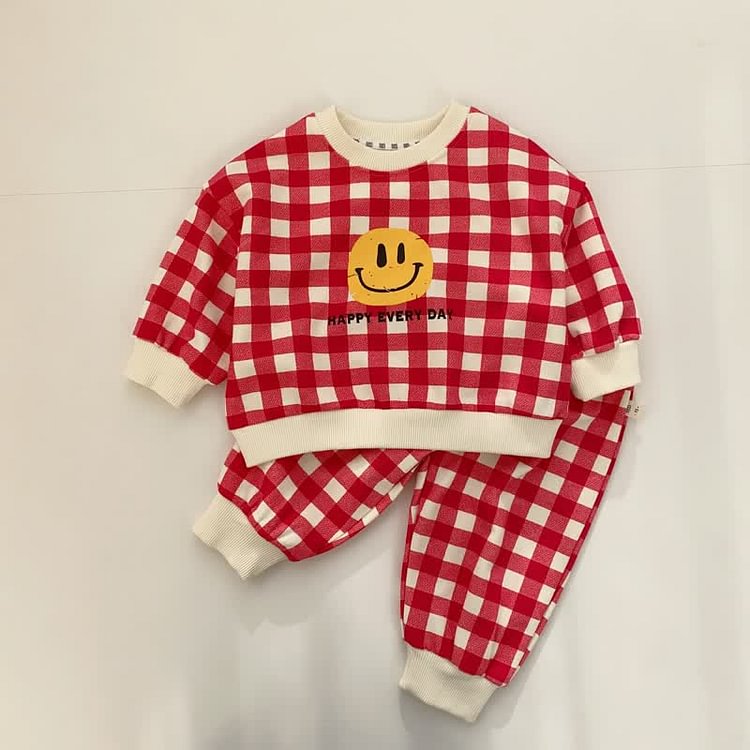 HAPPY EVERY DAY Baby Smiley Plaid 2 Pieces Set
