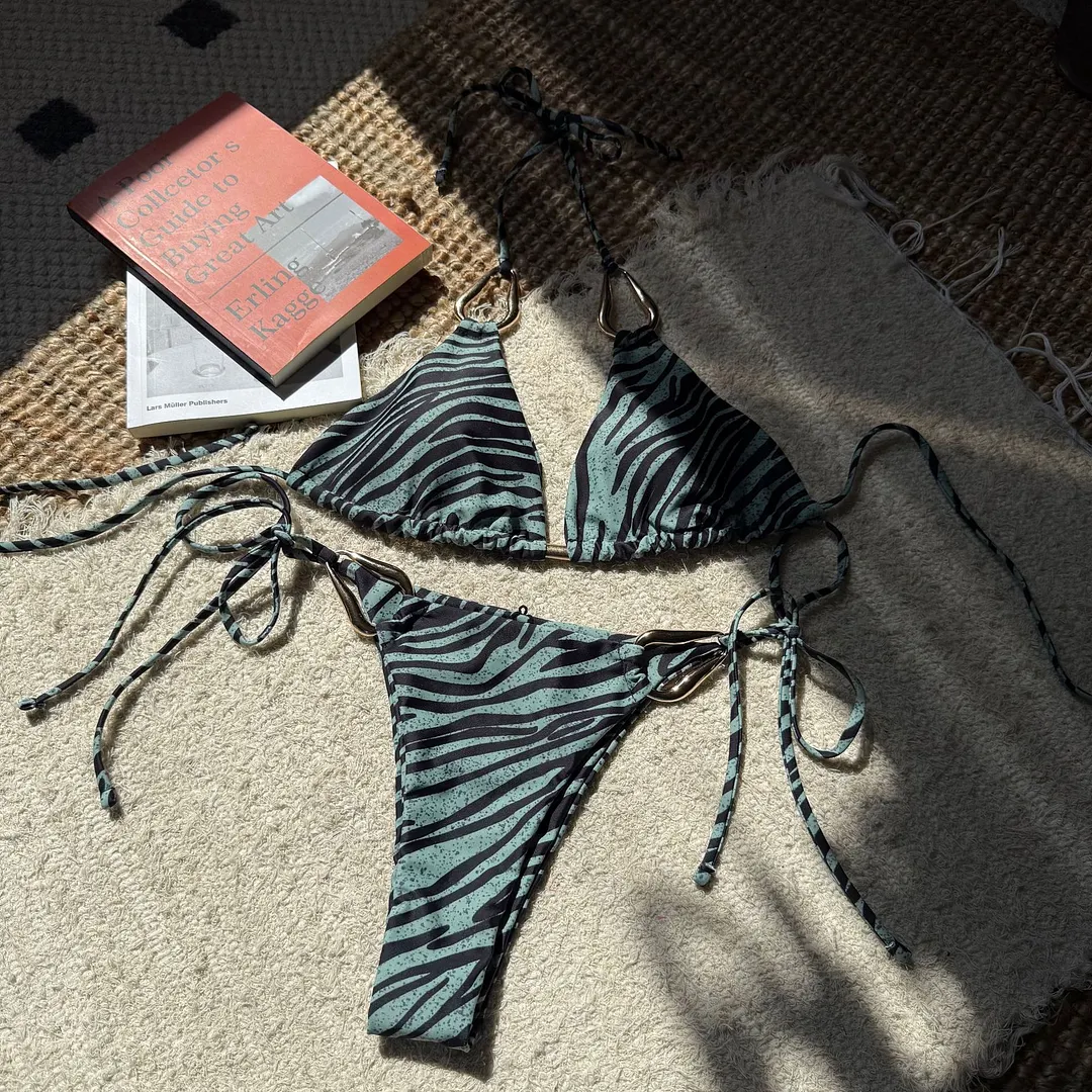 Churchf 2025 New Zebra-Print Metal Accessories Sexy Suspension Swimsuit Bikini