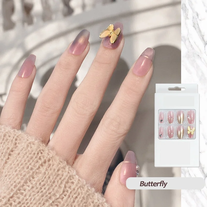 false nails with designs acrylic for nail Imitation Pearl Lace Bowknot press on nails Charming Pre Design fake nails with glue-Nail Inspo