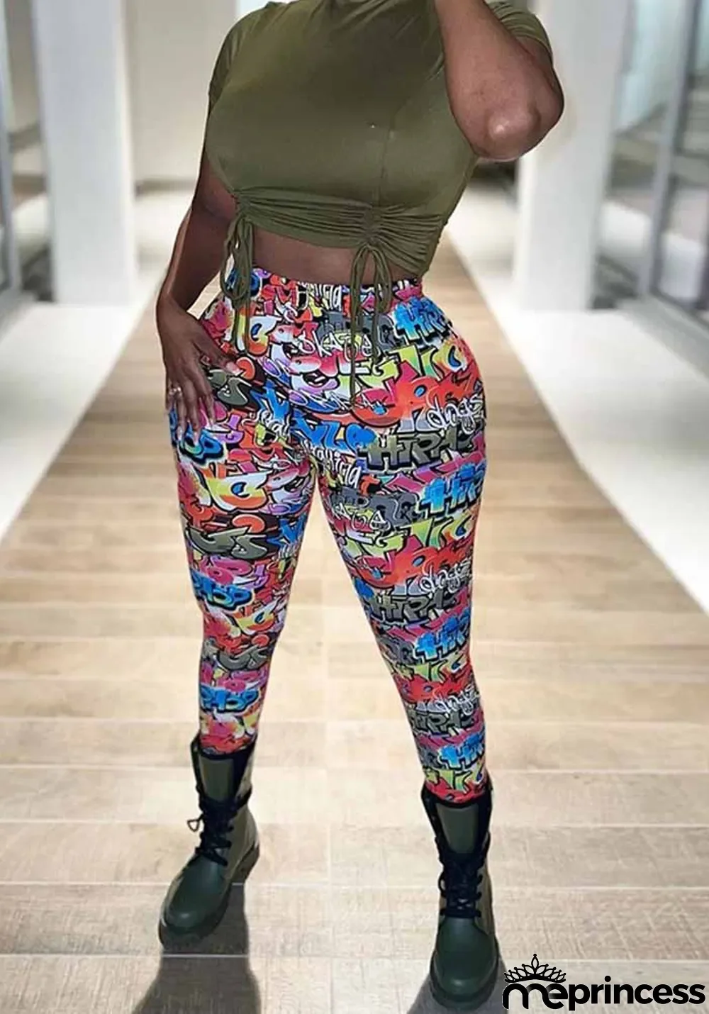 Women Spring Printed Straight High Waist Elastic Waist Print Ankle-Length Regular Pants