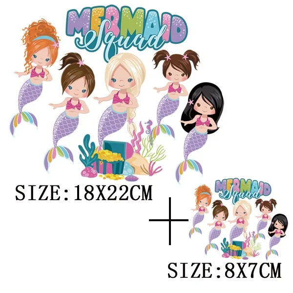 Beautiful Mermaid Thermal Stickers On T-shirt Bag DIY Washable Patches Cute Design Iron On Transfers For Clothes Appliqued Decor