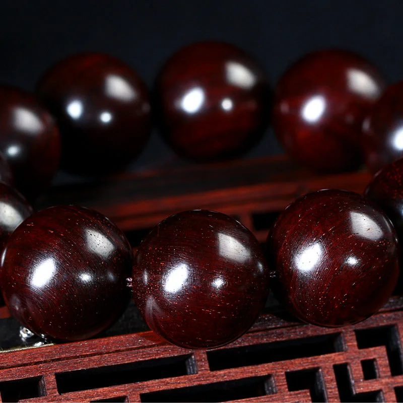Wild Forest Old Material Indian Small Leaf Red Sandalwood 20mm High-Density Brown-Eyed Buddha Bead Bracelet