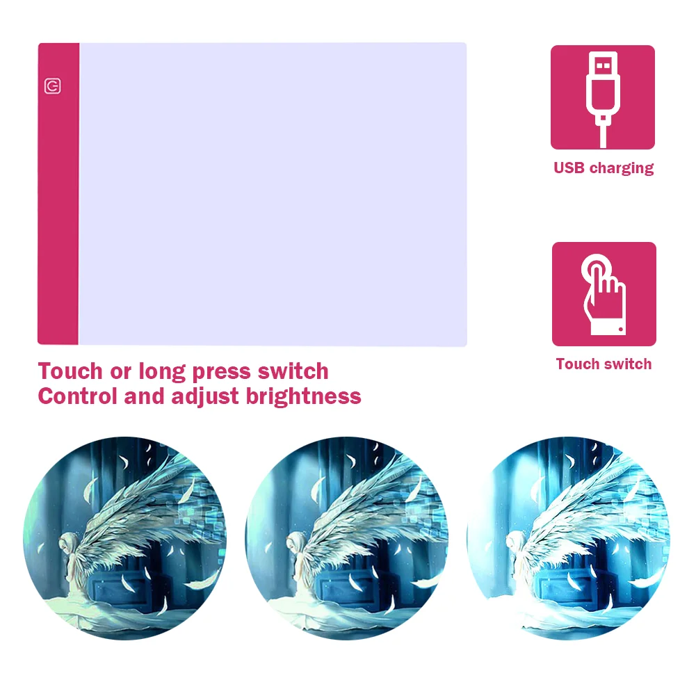 Diamond Painting A4 LED Light Pad LED Drawing Board Copy Board Tools (Pink)