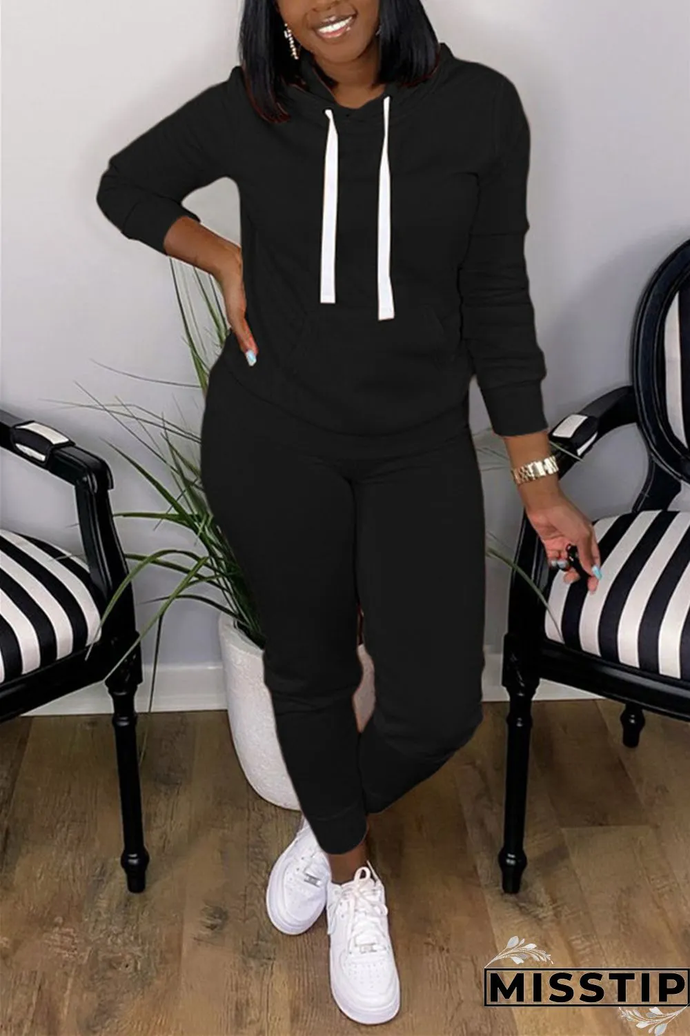 Orange Fashion Casual Long Sleeve Hooded Collar Regular Sleeve Regular Solid Two Pieces