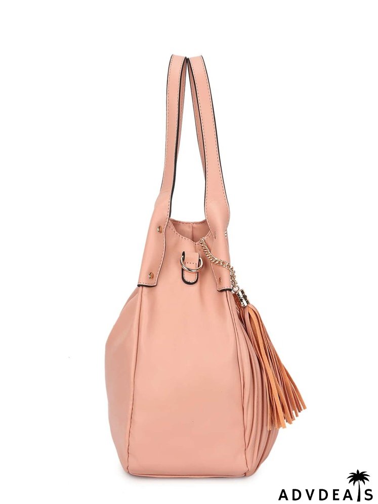 Chain & Tassel Decor Pleated Shoulder Tote Bag